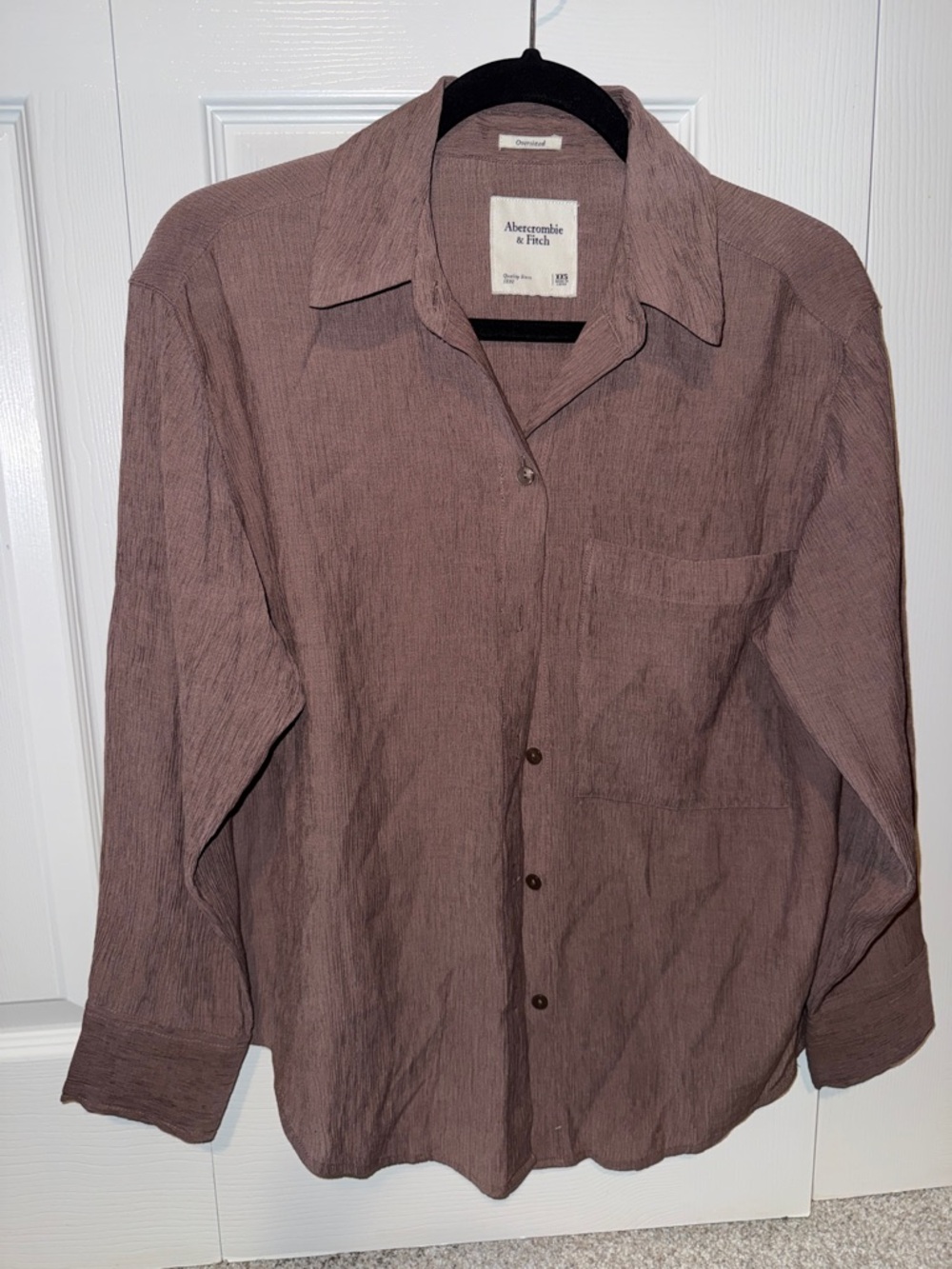 Abercrombie & Fitch Light Brown Crinkle Texture Long-Sleeve Button Shirt